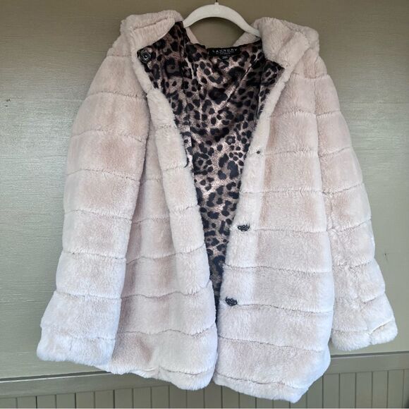Laundry by Shelli Segal Faux Fur Leopard Print lining Hooded Jacket - Picture 2 of 8